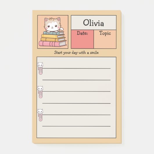 Schattigee Kawaii Cat op gepersonaliseerde boeken Post-it® Notes (Voorkant)