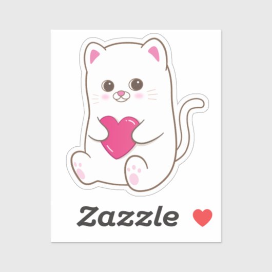 Schattigee Kawaii Cat Pink Heart Valentijn Sticker (Vel)