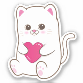 Schattigee Kawaii Cat Pink Heart Valentijn Sticker