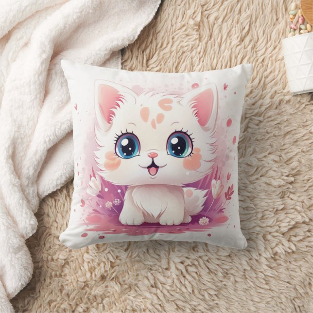 Schattigee Kawaii Cat Pink Theme Gift voor Kattenl Kussen (Deken)