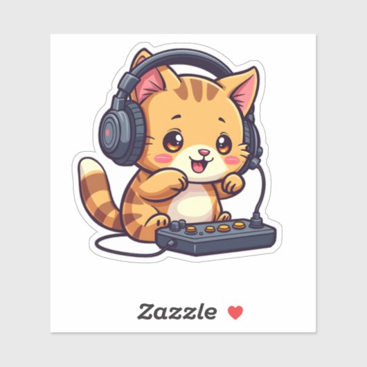 Schattigee Kawaii Cat Spelen Videogames - Schattig Sticker (Vel)