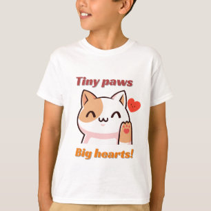 Schattigee Kawaii Cat "Tiny Paws Big Hearts" T-shi T-shirt