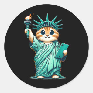 Schattigee Kawaii Cat Vrijheidsbeeld Ik hou van Ne Ronde Sticker
