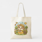 Schattigee Kawaii Cat Yellow Dress Drink Bubble Te Tote Bag (Achterkant)