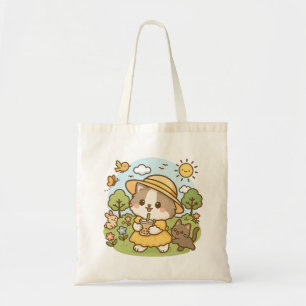 Schattigee Kawaii Cat Yellow Dress Drink Bubble Te Tote Bag