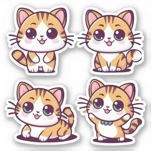 Schattigee Kawaii Cats poseren Sticker (Voorkant)