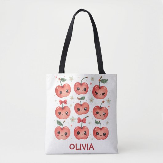 Schattigee Kawaii Cherry Smiles Tote Bag (Voorkant)