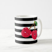 Schattigee Kawaii Cherry Zwart en Wit Gestreept Koffiemok (Voorkant rechts)