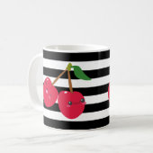 Schattigee Kawaii Cherry Zwart en Wit Gestreept Koffiemok (Voorkant links)