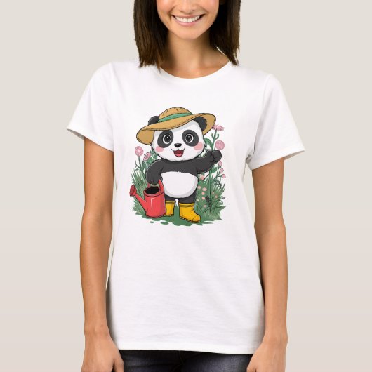 Schattigee Kawaii Chibi Panda met bloemen T-shirt (Voorkant)