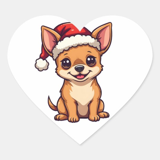Schattigee Kawaii Chihuahua in Santa Hat Kersthond Hart Sticker (Voorkant)