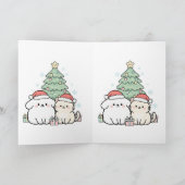 Schattigee Kawaii Christmas Cat & Dog feestelijke  Kaart (Binnen)