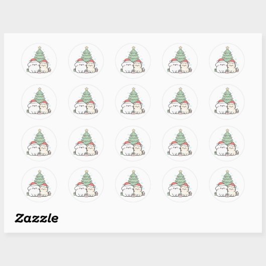 Schattigee Kawaii Christmas Cat & Dog feestelijke  Ronde Sticker (Vel)