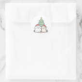 Schattigee Kawaii Christmas Cat & Dog feestelijke  Ronde Sticker (Tas)