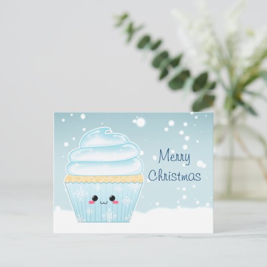 Schattigee Kawaii Christmas Snowflake cupcake Feestdagenkaart (Staand voorkant)