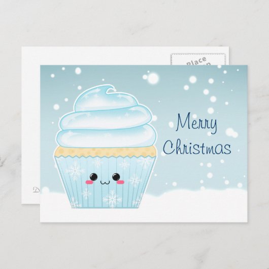 Schattigee Kawaii Christmas Snowflake cupcake Feestdagenkaart (Voorkant / Achterkant)