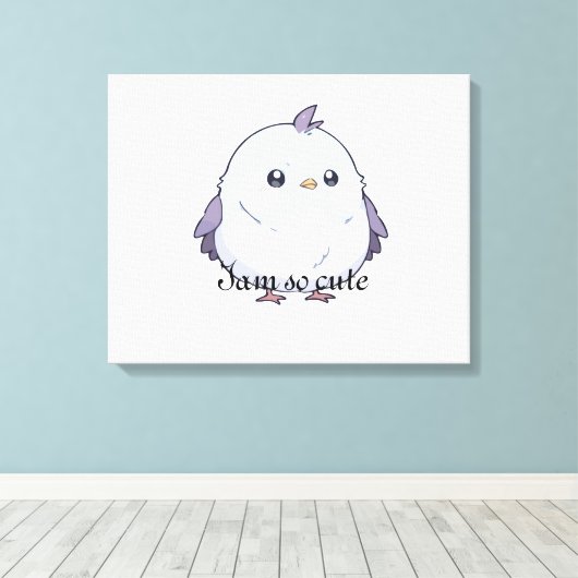 Schattigee Kawaii Chubby Bird Cartoon - Schattige Canvas Afdruk (Insitu (Houten vloer))