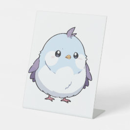 Schattigee Kawaii Chubby Bird Cartoon - Schattige  Reclamebord Met Voetstuk
