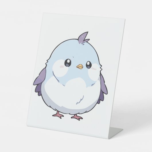 Schattigee Kawaii Chubby Bird Cartoon - Schattige  Reclamebord Met Voetstuk (Voorkant)