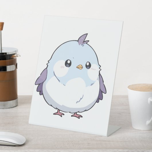 Schattigee Kawaii Chubby Bird Cartoon - Schattige  Reclamebord Met Voetstuk (Insitu)