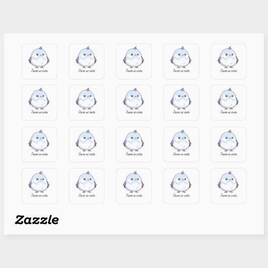 Schattigee Kawaii Chubby Bird Cartoon - Schattige  Vierkante Sticker (Vel)
