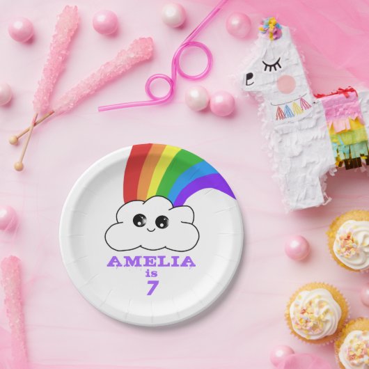 Schattigee Kawaii Cloud en Rainbow Kind`s Verjaard Papieren Bordje (Feest)