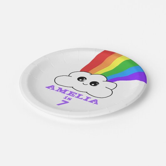 Schattigee Kawaii Cloud en Rainbow Kind`s Verjaard Papieren Bordje (Gekanteld)
