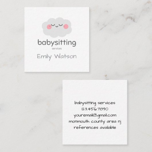 Schattigee Kawaii Cloud Roze Grijs Babysitter Vierkante Visitekaartje (Voorkant / Achterkant)