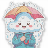 Schattigee Kawaii Cloud Sticker met paraplu en Tin (Voorkant)