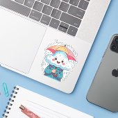 Schattigee Kawaii Cloud Sticker met paraplu en Tin (Laptop met iPhone)