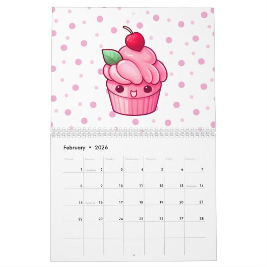 Schattigee kawaii cupcake eten muffin kalender (Feb 2026)