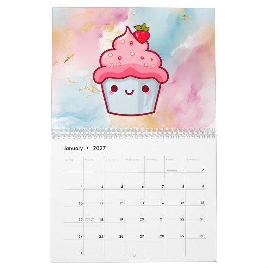 Schattigee kawaii cupcake eten muffin kalender (Jan 2027)