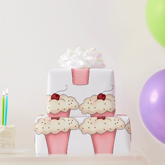 Schattigee Kawaii Cupcake Milkshake met Cherry Cadeaupapier