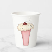 Schattigee Kawaii Cupcake Milkshake met Cherry Papieren Bekers (Voorkant)