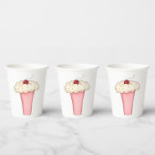 Schattigee Kawaii Cupcake Milkshake met Cherry Papieren Bekers