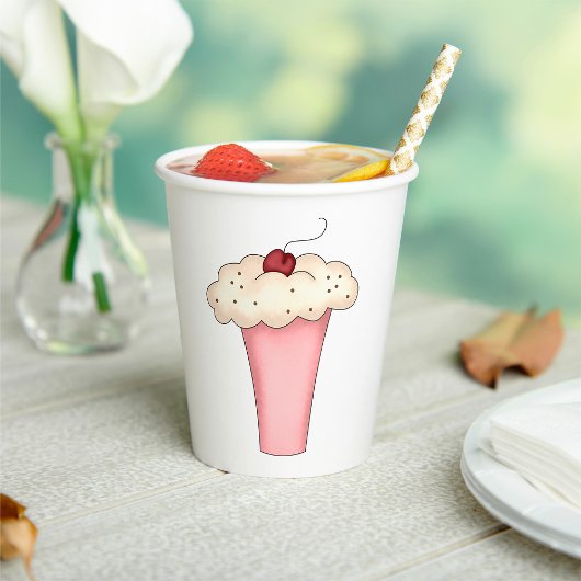 Schattigee Kawaii Cupcake Milkshake met Cherry Papieren Bekers