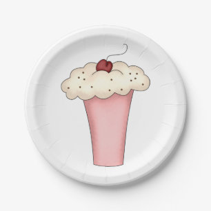 Schattigee Kawaii Cupcake Milkshake met Cherry Papieren Bordje
