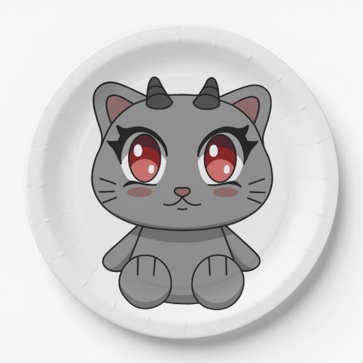 Schattigee Kawaii Demon Cat Papieren Bordje (Voorkant)