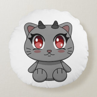 Schattigee Kawaii Demon Cat Rond Kussen