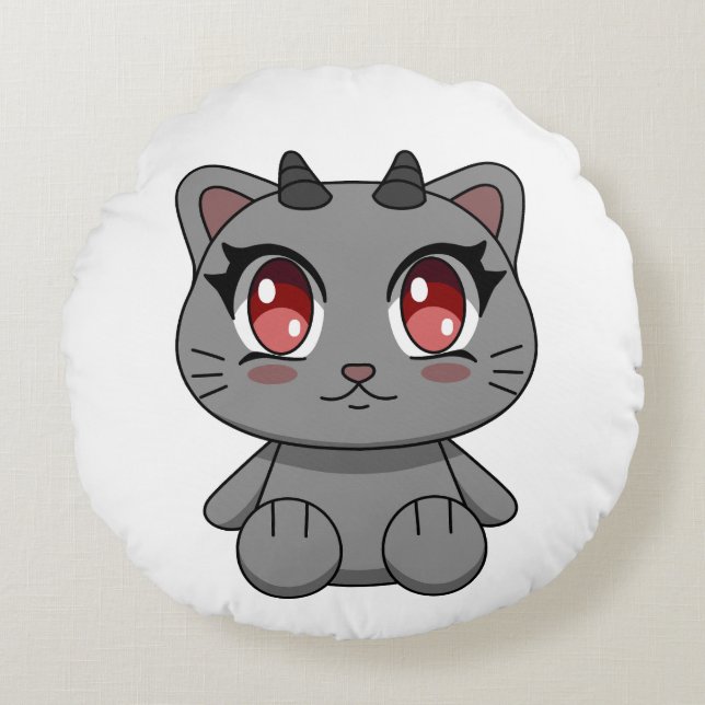 Schattigee Kawaii Demon Cat Rond Kussen (Voorkant)