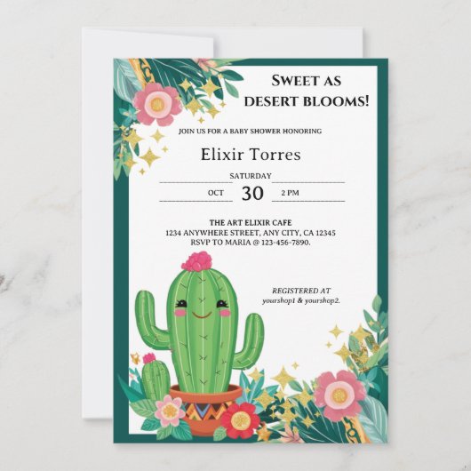 Schattigee Kawaii Desert Bloom Floral Cactus Baby  Kaart (Voorkant)