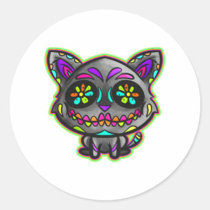 Schattigee Kawaii dia des los muertos kattendag va Ronde Sticker