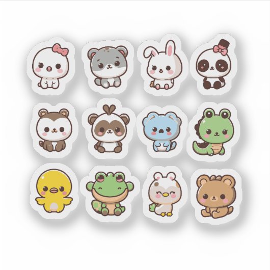 Schattigee kawaii dieren sticker set (Voorkant)