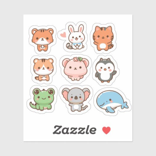 Schattigee kawaii dieren sticker set (Vel)