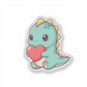 Schattigee Kawaii-dinosaurus met een hart Sticker (Voorkant)