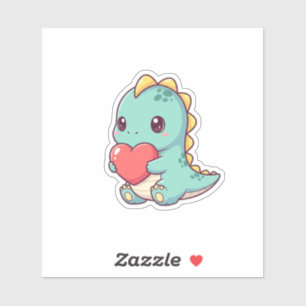 Schattigee Kawaii-dinosaurus met een hart Sticker