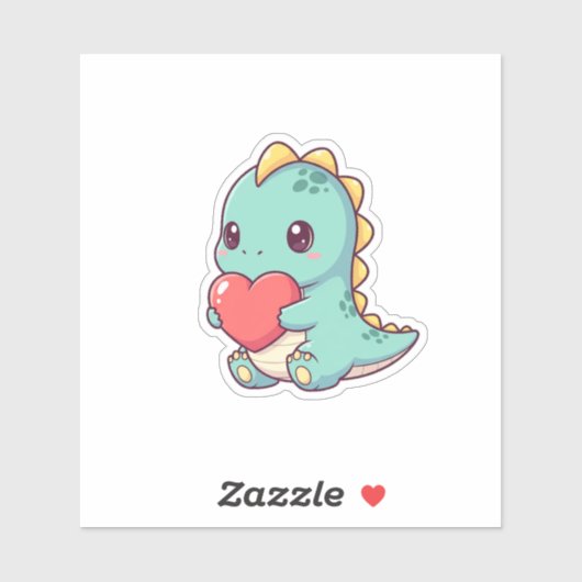 Schattigee Kawaii-dinosaurus met een hart Sticker (Vel)