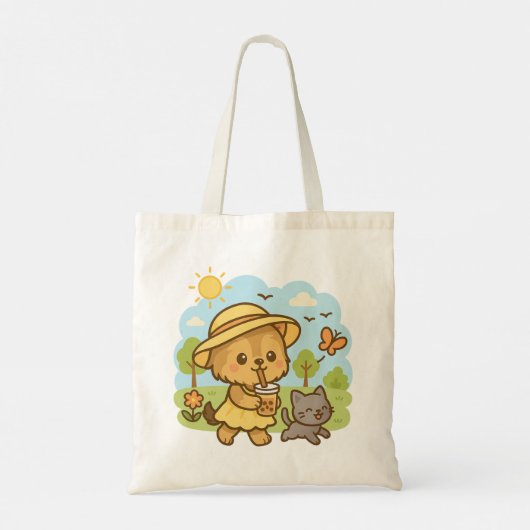 Schattigee Kawaii Dog Drink Bubble Tea Tote Bag (Achterkant)