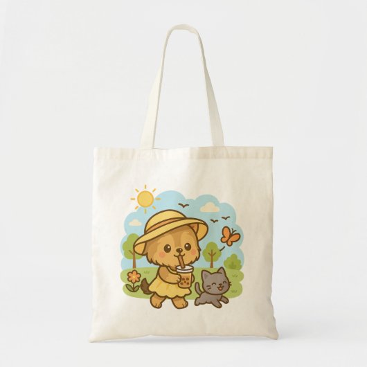 Schattigee Kawaii Dog Drink Bubble Tea Tote Bag (Voorkant)