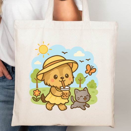 Schattigee Kawaii Dog Drink Bubble Tea Tote Bag